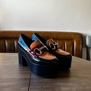 Jeffrey Campbell Patent Leather Navy Platform Loafers